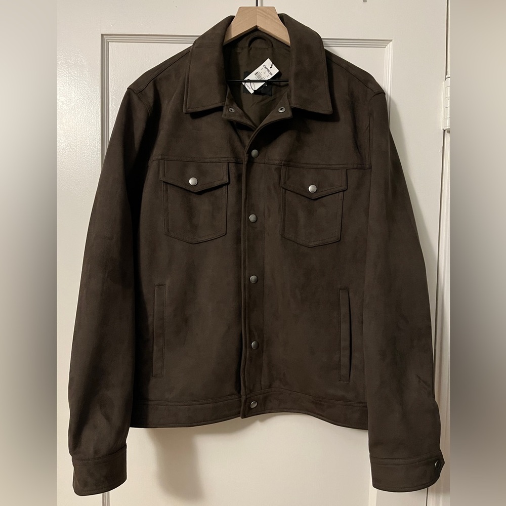 🔸Express Trucker Jacket, Brown Faux Suede, Size: L